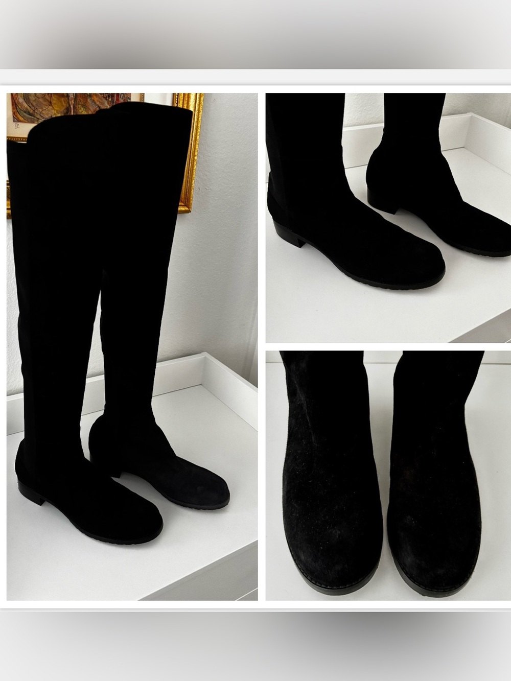 Stuart Weitzman Black Suede Over the Knee 50/50 Boots w Stretch Size 10.5
